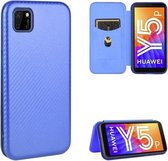 Voor Huawei Y5p / Honor 9S Koolstofvezel Textuur Magnetisch Horizontaal Flip TPU + PC + PU lederen tas met kaartsleuf (blauw)