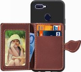 Leaf Buckle Litchi Texture Kaarthouder PU + TPU Case voor OPPO F9, met kaartsleuf en houder & portemonnee en fotolijst