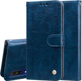 Voor Geschikt voor Xiaomi mi a3 zakelijke stijl olie wax textuur horizontale flip lederen case, met houder & kaartsleuven & portemonnee (blauw)