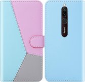 Voor Xiaomi Redmi 8 Tricolor stiksels Horizontale Flip TPU + PU lederen tas met houder & kaartsleuven & portemonnee (blauw)