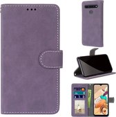 Voor LG K41S / K51S Retro Frosted Horizontale Flip PU lederen tas met houder & kaartsleuven & portemonnee & fotolijst (paars)