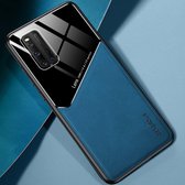 Voor vivo iQOO 3 All-inclusive leer + organische glazen beschermhoes met metalen ijzeren plaat (koningsblauw)