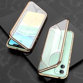 Voor iPhone 11 Ultra Slim Double Sides Magnetische Adsorptie Hoekig Frame Gehard Glas Magneet Flip Case (Goud)