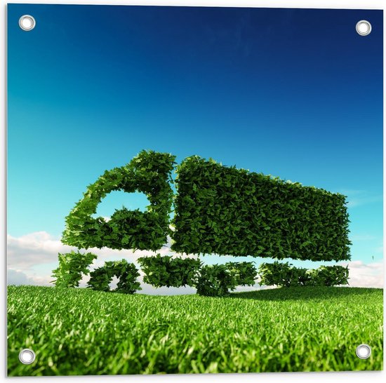 Tuinposter – Struik in de vorm van Vrachtwagen - 50x50cm Foto op Tuinposter  (wanddecoratie voor buiten en binnen)