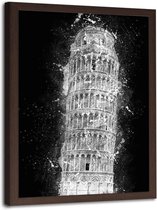 Foto in frame , Toren van Pisa  ,70x100cm , zwart wit , wanddecoratie