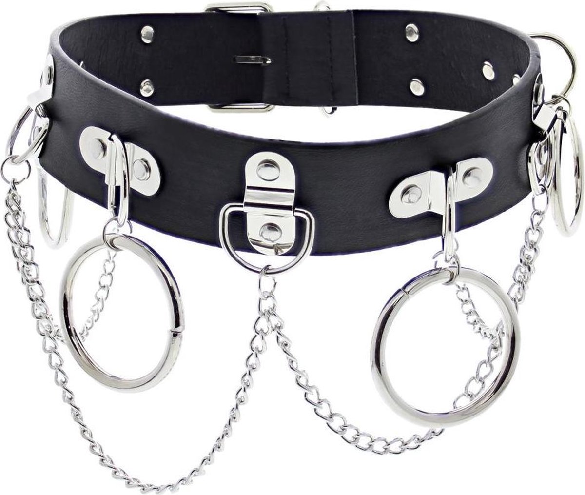 Zac's Alter Ego Riem -XL- Wrap Round with rings and chains Zwart