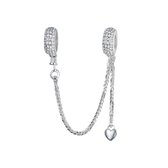 stopper met ketting en hart bedel | veiligheidsketting bead | Zilverana | geschikt voor Biagi , Pandora , Trollbeads armband | 925 zilver