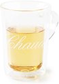 Riviera Maison dubbelwandig theeglas, koffieglas met tekst - C'est Chaud Mug - Transparant - Glas 270 ml - 1 stuk