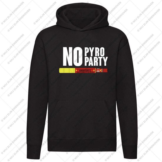 Zwarte hoodie met de tekst 'NO PYRO NO PARTY' en 'AWAYDAYS 1919'.