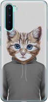 OnePlus Nord hoesje - Kat schattig - Soft Case Telefoonhoesje - Kat - Grijs