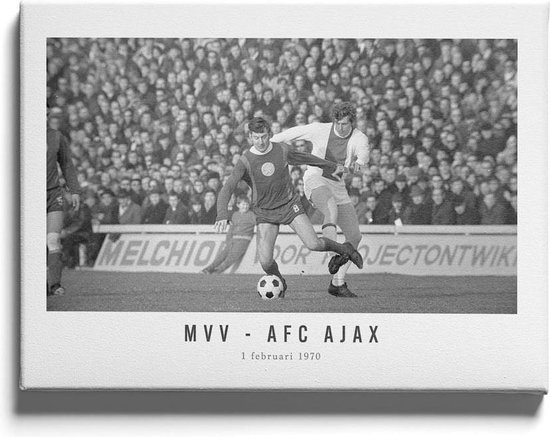 Walljar - Poster Ajax met lijst - Voetbal - Amsterdam - Eredivisie - Zwart wit - MVV - AFC Ajax '70 - 20 x 30 cm - Zwart wit poster met lijst