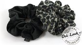 Set scrunchies zwart / grijs panter