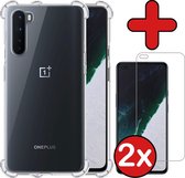 OnePlus Nord Hoesje Transparant Siliconen Shockproof Case Met 2x Screenprotector - OnePlus Nord Hoes Silicone Shock Proof Cover Met 2x Screenprotector - Transparant