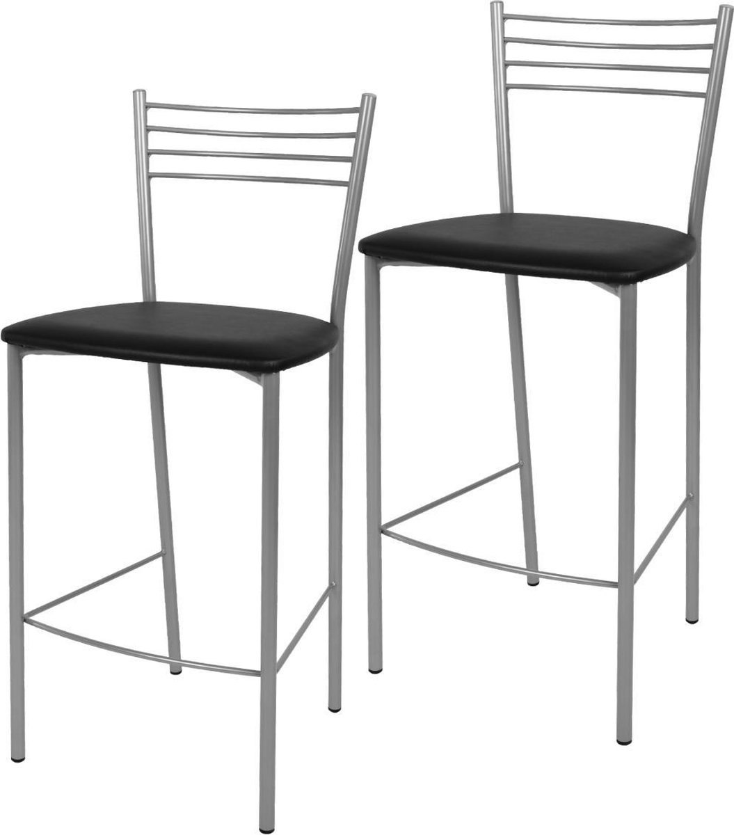 Tommychairs Elena - Eetkamerstoelen - Set van 2 - Aluminium & Zwart - Kunstleer