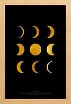 JUNIQE - Poster met houten lijst Lunar Phases gouden -13x18 /Kleurrijk