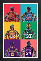 JUNIQE - Poster met houten lijst NBA-legendes pop art -13x18