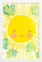 JUNIQE - Poster met houten lijst Zon kinderkamer illustratie -13x18