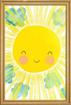JUNIQE - Poster met houten lijst Zon kinderkamer illustratie -30x45