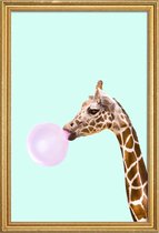 JUNIQE - Poster met houten lijst Giraf pop art -60x90 /Bruin & Roze