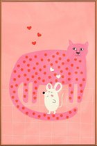 JUNIQE - Poster met kunststof lijst Cat and Mouse -60x90 /Roze