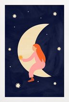 JUNIQE - Poster in houten lijst Lullaby Moon -60x90 /Ivoor & Zwart