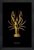 JUNIQE - Poster met houten lijst American Lobster gouden -13x18 /Goud
