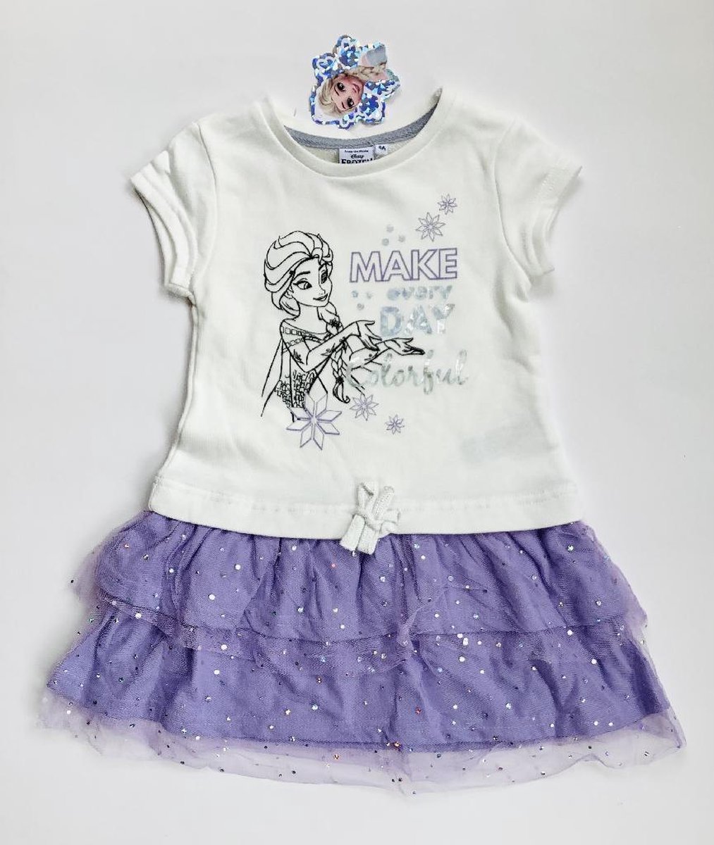 Disney Frozen jurk - dunne sweaterstof - wit/paars - maat 122/128 (8 jaar)