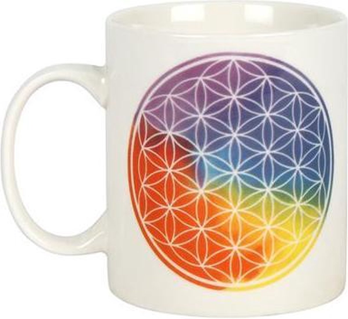 Something Different Mok/beker Rainbow Flower of Life Wit/Regenboog