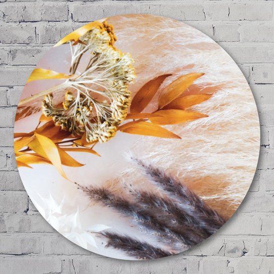 Muurcirkel ⌀ 80 cm - Dried flower happy - Kunststof Forex - Bloemen en Planten - Rond Schilderij - Wandcirkel - Wanddecoratie