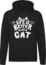 Life is better with a cat hoodie | leven | kat | dier | dierendag | unisex | trui | sweater | hoodie | capuchon