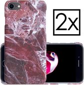 Hoes voor iPhone 7/8 Hoesje Marmer Back Case Hardcover Marmeren Hoes Marmer - Rood - 2 Stuks