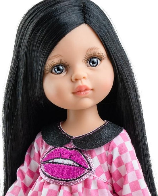 Paola Reina Pop Amigas Carina roze/geruit (32cm) van Paola Reina — afbeelding 2