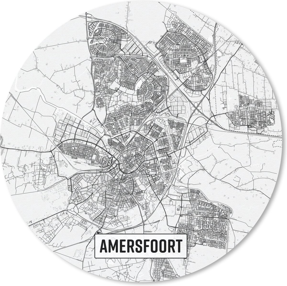 Muismat rond 30x30 cm - Mousepad Stadskaart Amersfoort - Ronde muismatten