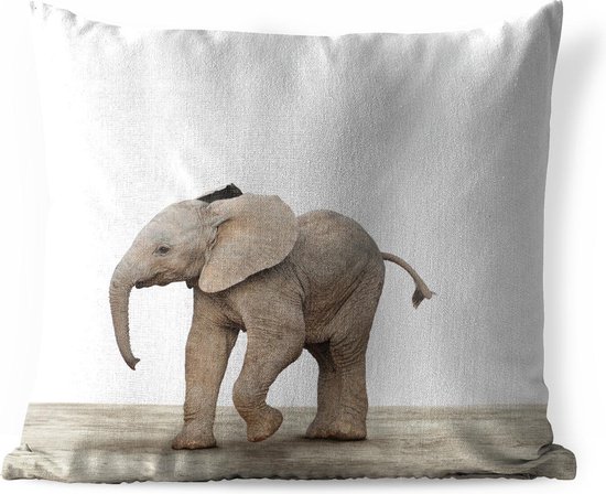 Sierkussen Animalprintshop voor buiten - Olifantje dierenprint - 60x60 cm - vierkant weerbestendig tuinkussen / tuinmeubelkussen van polyester