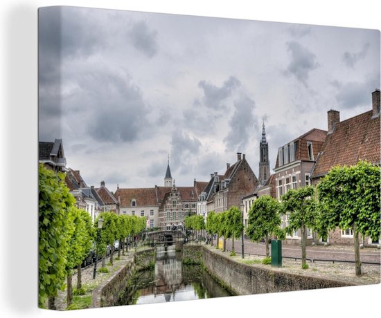Canal aux arbres verts en Amersfoort Toile 30x20 cm - petit - Tirage photo sur Toile (Décoration murale salon / chambre) / Villes européennes Peintures sur toile