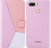 Voor Xiaomi Redmi 6/6A Tricolor stiksels Horizontale Flip TPU + PU lederen tas met houder & kaartsleuven & portemonnee (roze)
