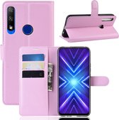 Voor Huawei Honor 9X vingerafdrukversie Litchi Texture horizontale flip lederen tas met portemonnee en houder en kaartsleuven (roze)