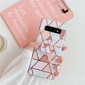 Voor Galaxy S10 Plus Plating Kleurrijk geometrisch patroon MozaÃ¯ek Marmer TPU Mobiele telefoonhoes met opvouwbare beugel (roze PF1)