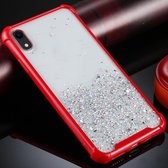 Voor iPhone XR vierhoekige schokbestendige glitterpoeder acryl + TPU beschermhoes (rood)