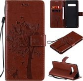 Voor LG V60 ThinQ 5G Boom & Kat ReliÃ«f Patroon Horizontale Flip Leren Case met Houder & Kaartsleuven & Portemonnee & Lanyard (Koffie)