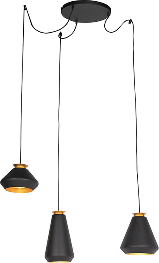 QAZQA mia - Design Hanglamp voor boven de eettafel | in eetkamer - 3 lichts - Ø 750 mm - Zwart Goud - Woonkamer | Slaapkamer