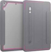 Voor iPad Air 2 / Air / 9.7 (2018 & 2017) Acryl + TPU horizontaal Flip Smart Leather Case met drie-vouwbare houder & Pen-sleuf & Wake-up / Slaapfunctie (Rose Red + Grey)