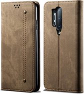 Voor OnePlus 8 Pro Denim Textuur Casual Stijl Horizontaal Flip Leren Tas met Houder & Kaartsleuven & Portemonnee (Khaki)