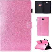 of Galaxy Tab A 10.1 (2016) T580 Varnish Glitterpoeder Horizontale Flip Leather Case met houder en kaartsleuf (roze)