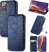 Voor Samsung Galaxy Note20 Ultra Cubic Grid Pressed Horizontal Flip Magnetic PU Leather Case met houder & kaartsleuven & portemonnee (blauw)