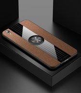 Voor OPPO R9 XINLI stiksels Textue schokbestendig TPU beschermhoes met ringhouder (bruin)