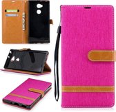 Kleuraanpassing Denim Texture lederen tas voor Sony Xa2 Ultra, met houder & kaartsleuven & portemonnee & lanyard (roze rood)
