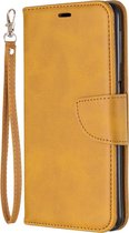 Retro lamsvacht textuur pure kleur horizontale flip pu lederen case voor Galaxy A7 2018 & A750, met houder & kaartsleuven & portemonnee & lanyard (geel)