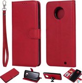 Voor Motorola Moto G6 Plus effen kleur horizontale flip beschermhoes met houder & kaartsleuven & portemonnee & fotolijst & lanyard (rood)