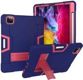 Voor iPad Pro 12.9 (2018) / (2020) Contrasterende kleur siliconen + pc-beschermhoes met houder (marineblauw + rozerood)